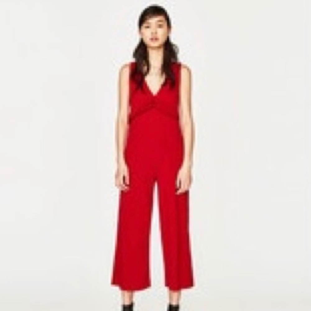 Zara Red Knit Frill Jumpsuit